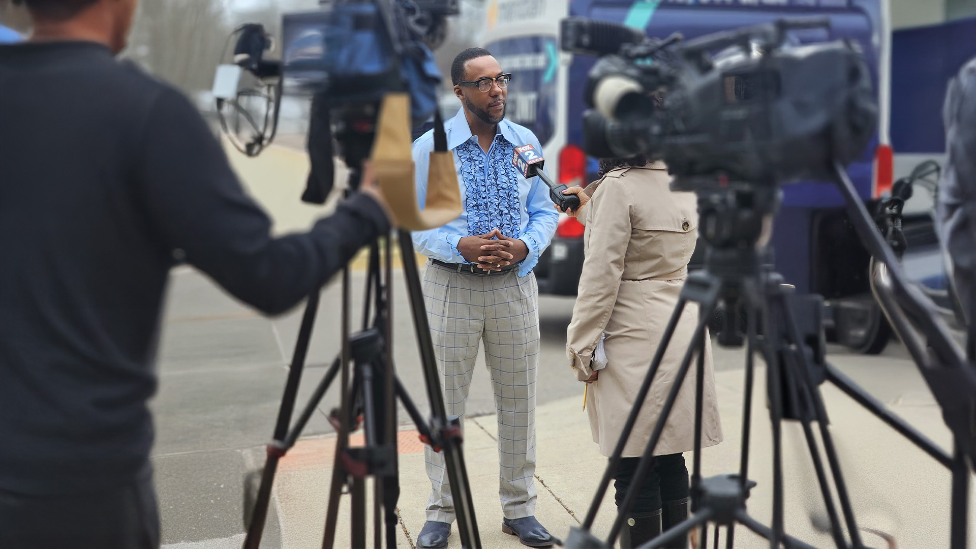 Dr. Cleamon Moorer, Jr. being interviewed on camera